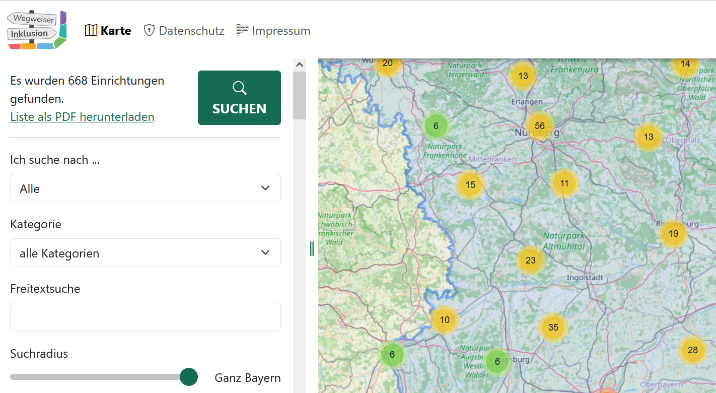 Screenshot der Webanwendung Wegweiser-Inklusion